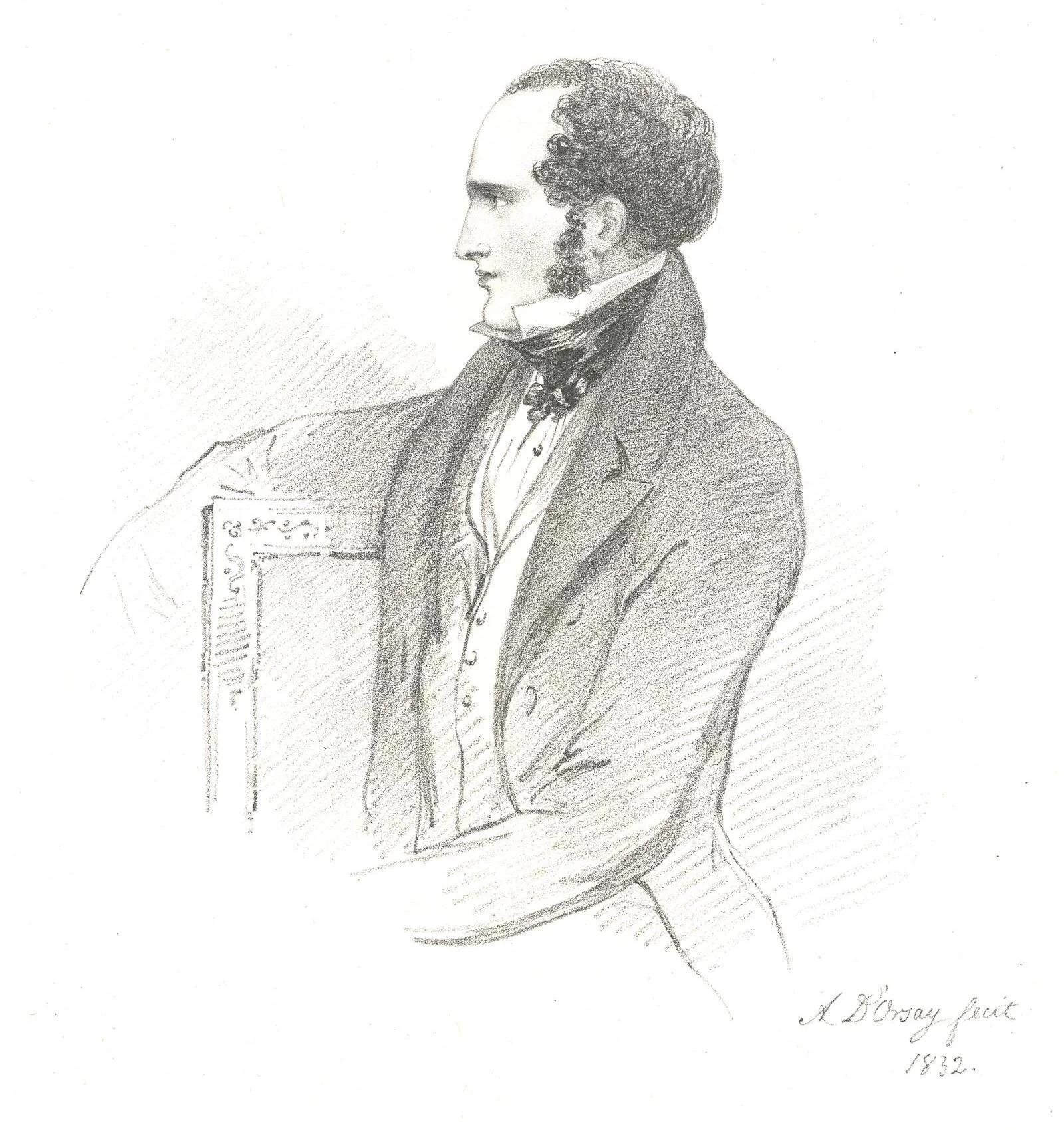 Source: Alfred Guillaume Gabriel D’Orsay, Comte D’Orsay (1801–1852), “Lord Byron [at Genoa],” May 1823 (lithographed 1832), pencil drawing on paper, 15.2 × 13.5 cm (5 63/64 × 5 5/16 in.), Purchased from Robert Jackson, 1893, accession number 1893,051
