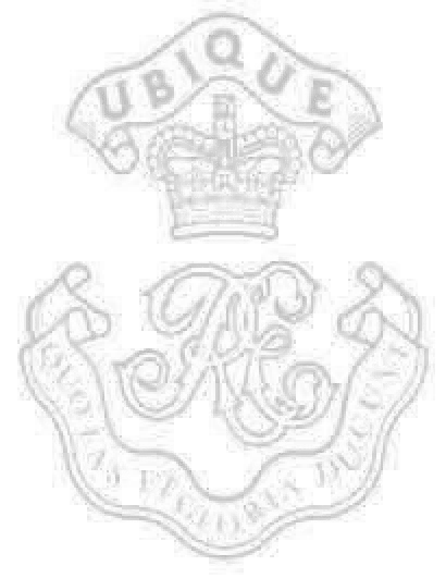 "RE" Cypher (monogram) of the British Army's Corps of Royal Engineers, featuring both of the regiment's two Latin mottoes: "Ubique" ("Everywhere") and "Quo Fas et Gloria Ducunt" ("Where sacred duty and glory lead"), surmounted by a royal crown.