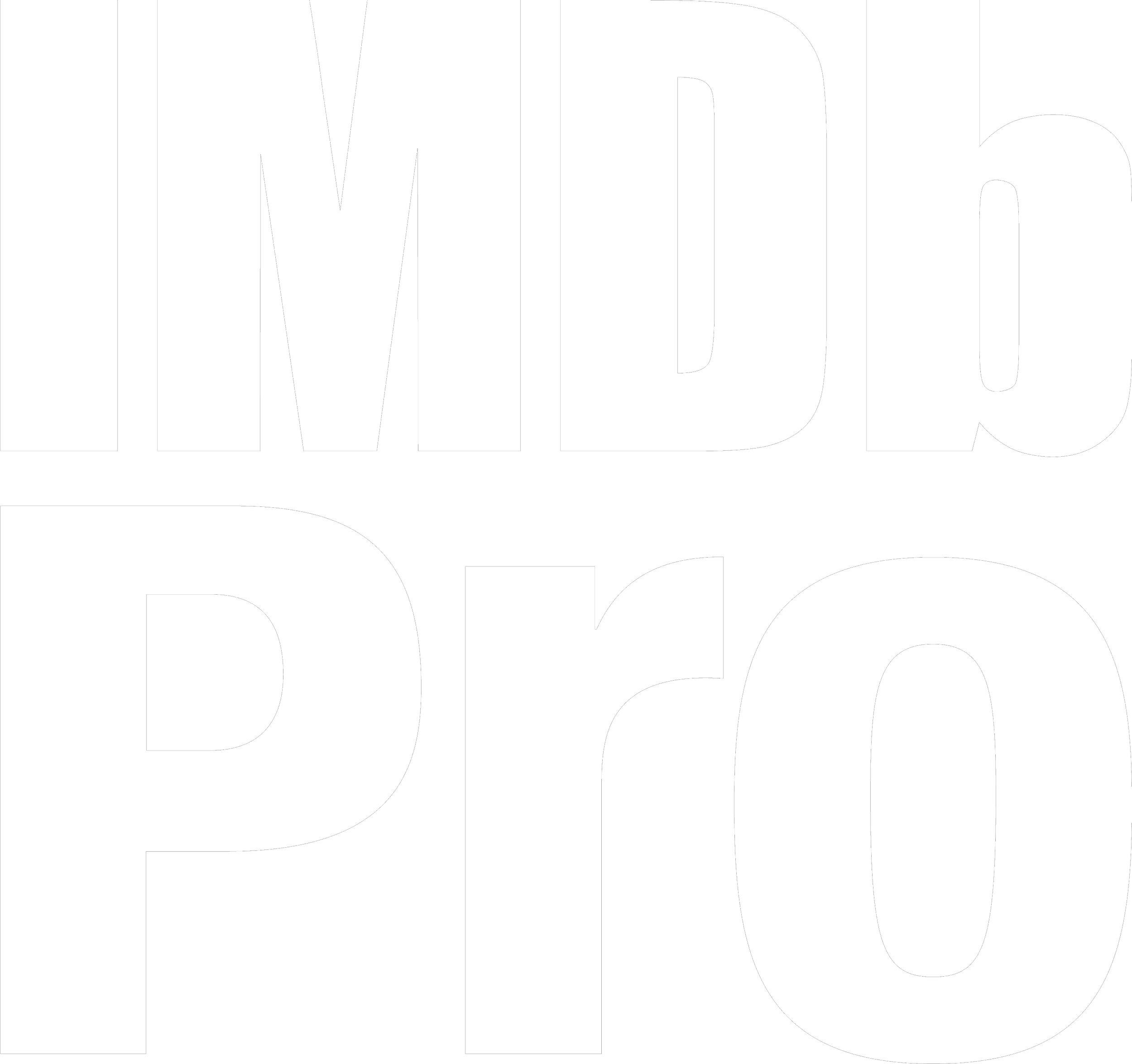 Bold black and white graphic with the words 'IMDB PRO' split into two lines, with 'IMDB' on top and 'PRO' below.