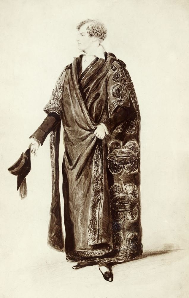 Source: Gilchrist of Cambridge ( floruit  1807), “George Gordon Noel Byron, 6th Baron (Byron in a Nobleman’s Academical Robes as an Undergraduate at Cambridge),” 1807, watercolour, 52.9 × 33.7 cm (20 53/64 × 13 17/64 in.), Nottingham Local Studies Li