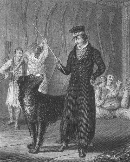 Source: William Parry (1773–1859), “‘Lyon you are no rogue Lyon’ (Frontispiece to William Parry’s  The Last Days of Lord Byron ),” 1825 (etched by Robert Seymour [1798–1836] and published at London by Knight and Lacey [ floruit  1823–1828] in 1825), 