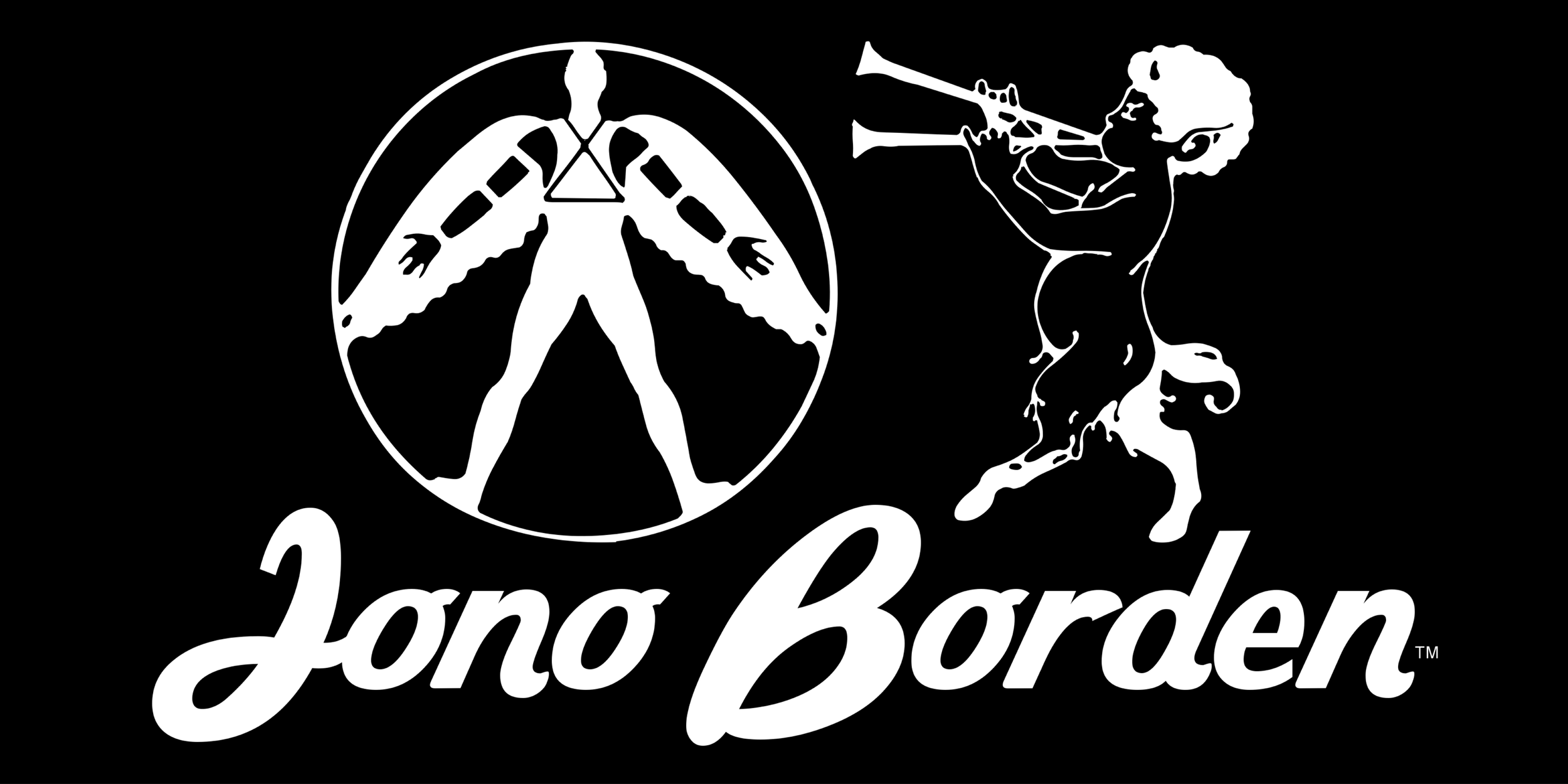 Merchandise design with the logo for Jono Borden Records, Inc., featuring graphics of Icarus and Pan and Jono Borden's name, meaning bold expression.