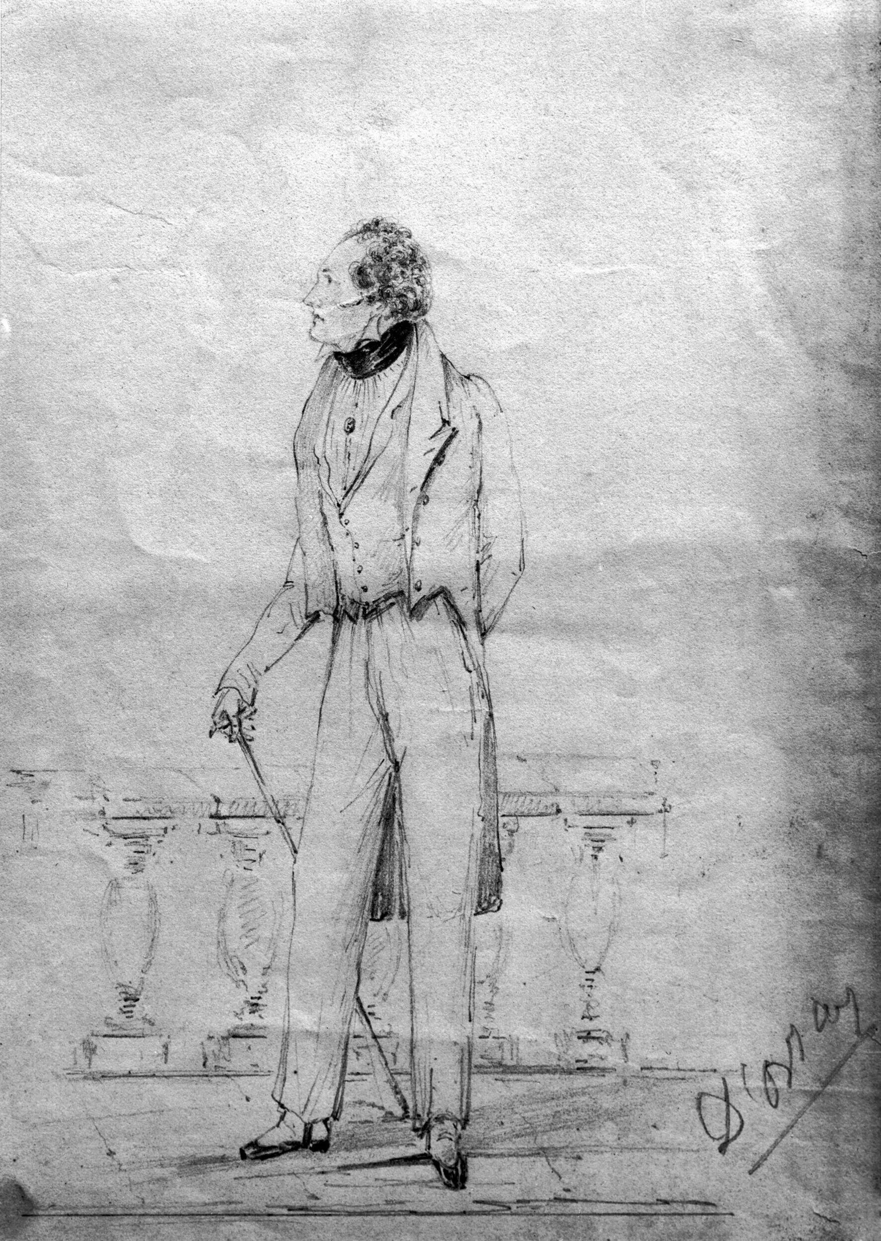 Source: Alfred Guillaume Gabriel D’Orsay, Comte D’Orsay (1801–1852), “Lord Byron (1788–1824) [at Genoa],” 1823, pencil drawing on paper, 21.27 × 16.51 cm (8 ⅜ × 6 ½ in.), Forster Bequest, accession number F.60, V&A South Kensington, Victoria and Albe