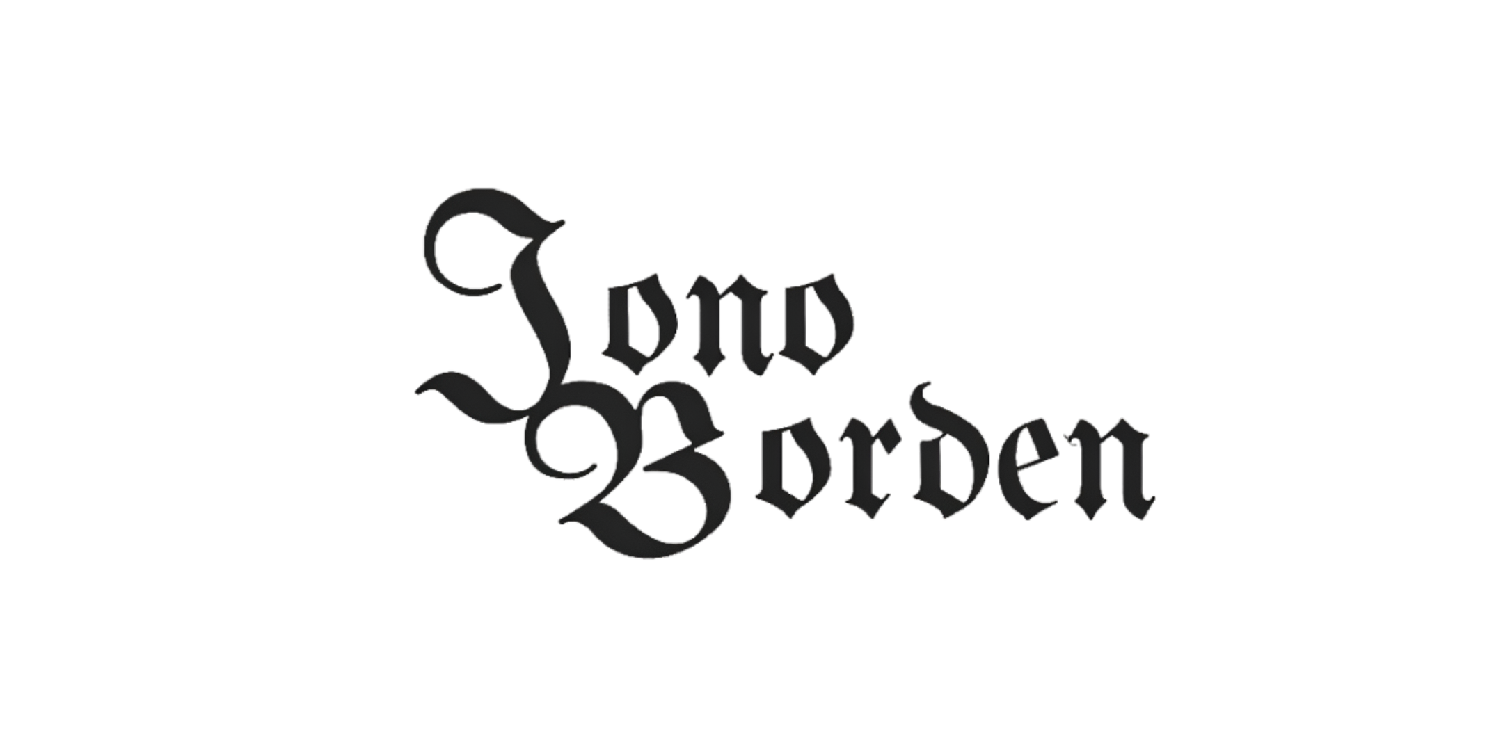 The logo of 'Jono Borden' features black Gothic-style text on a transparent background.