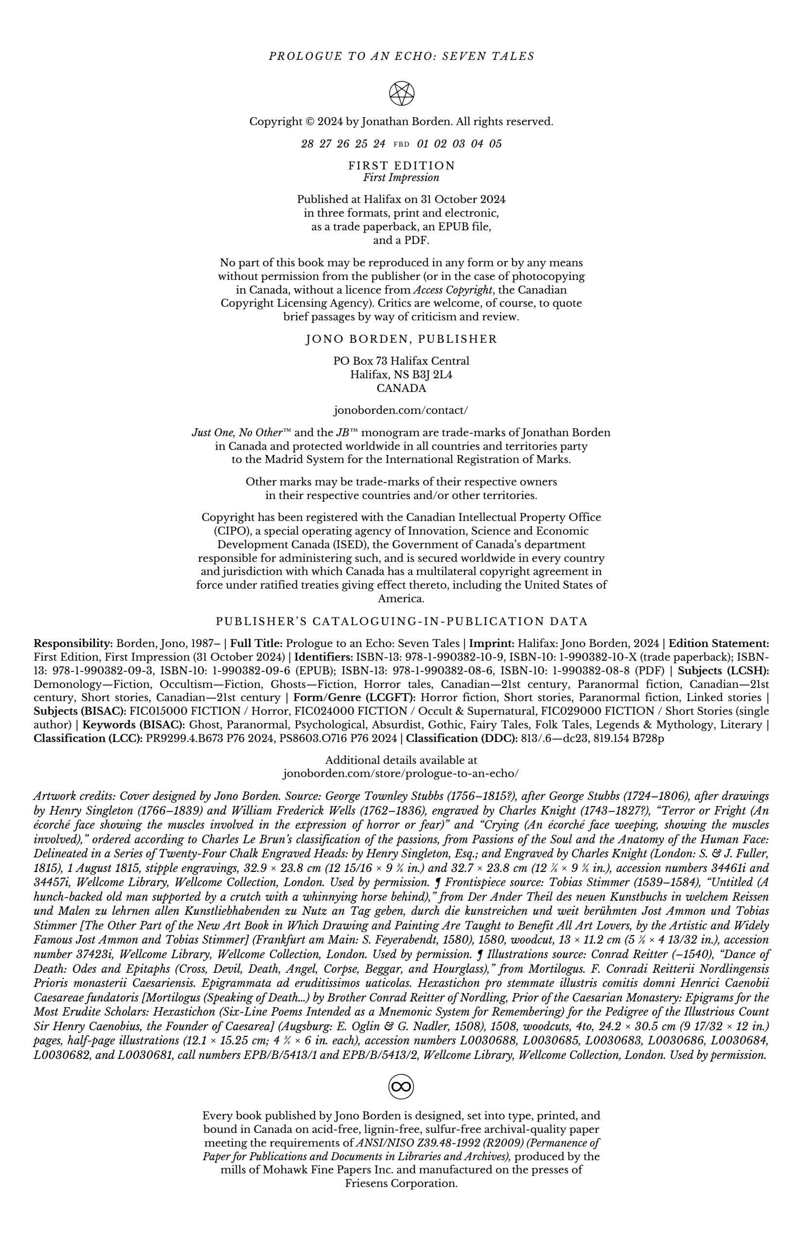 Jono Borden - Prologue to an Echo (Copyright Page)