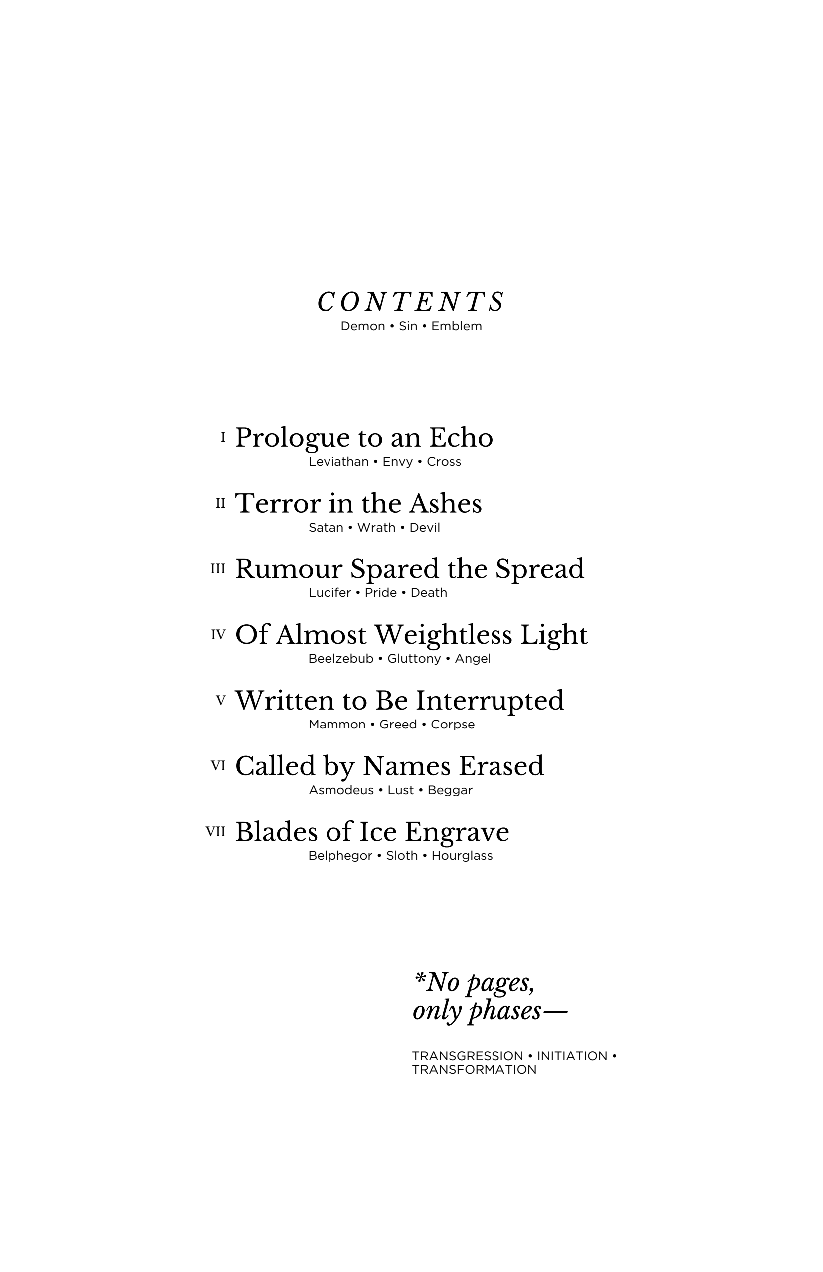 Jono Borden - Prologue to an Echo (Table of Contents)