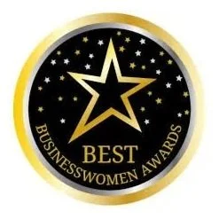 Logo for the Businesswomen Awards featuring a gold and black circular design with a gold star and the text 'Best Businesswomen Awards'.