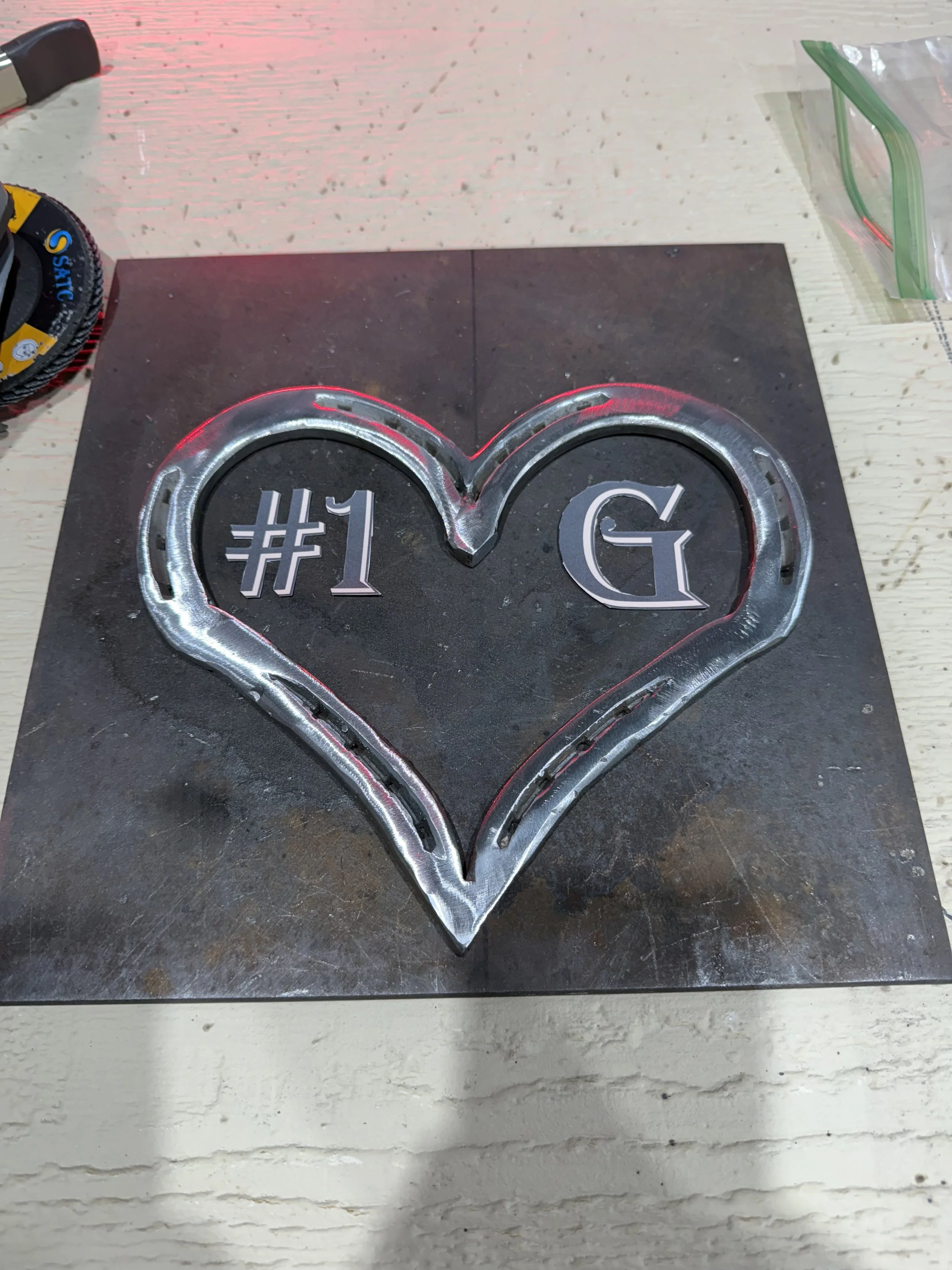 preview of where the lettering is going to sit inside the heart horsehoe