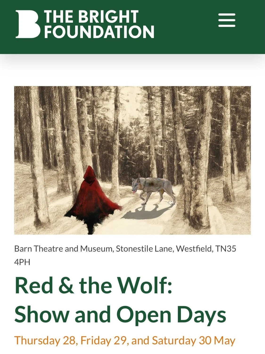 A few public performances of The Ballad of Red and the Wilding Wolf at the beautiful @thebrightfoundation next week. You get to hang out in these wonderful grounds too . I loved writing this show - a story of living together and listening to the envi