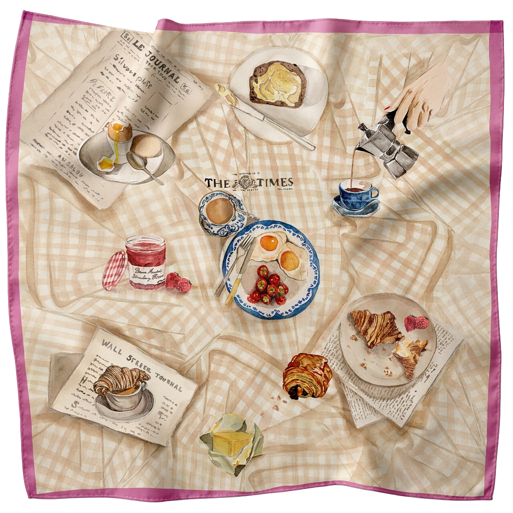 Breakfast scene silk scarf printed scarf