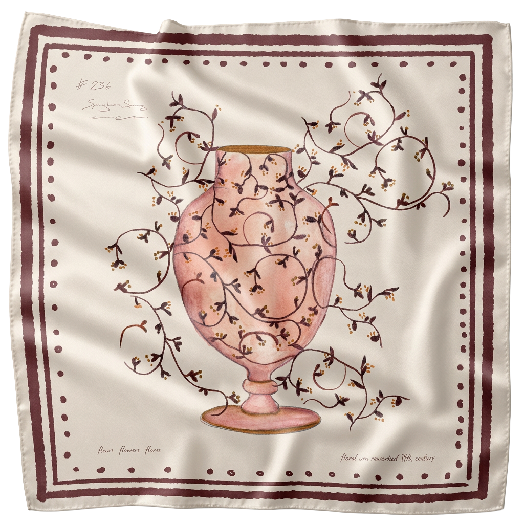 illustrated hand painted silk scarf vase print