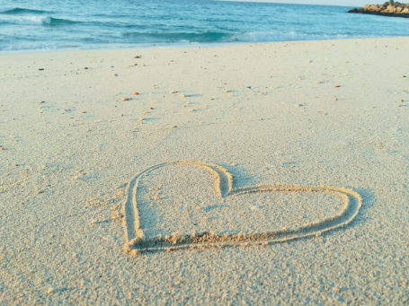 A heart made in the sand on a beach