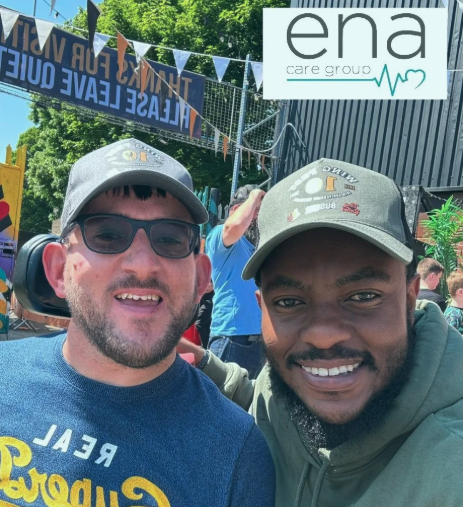 A man with Cerebral Palsy with his support worker