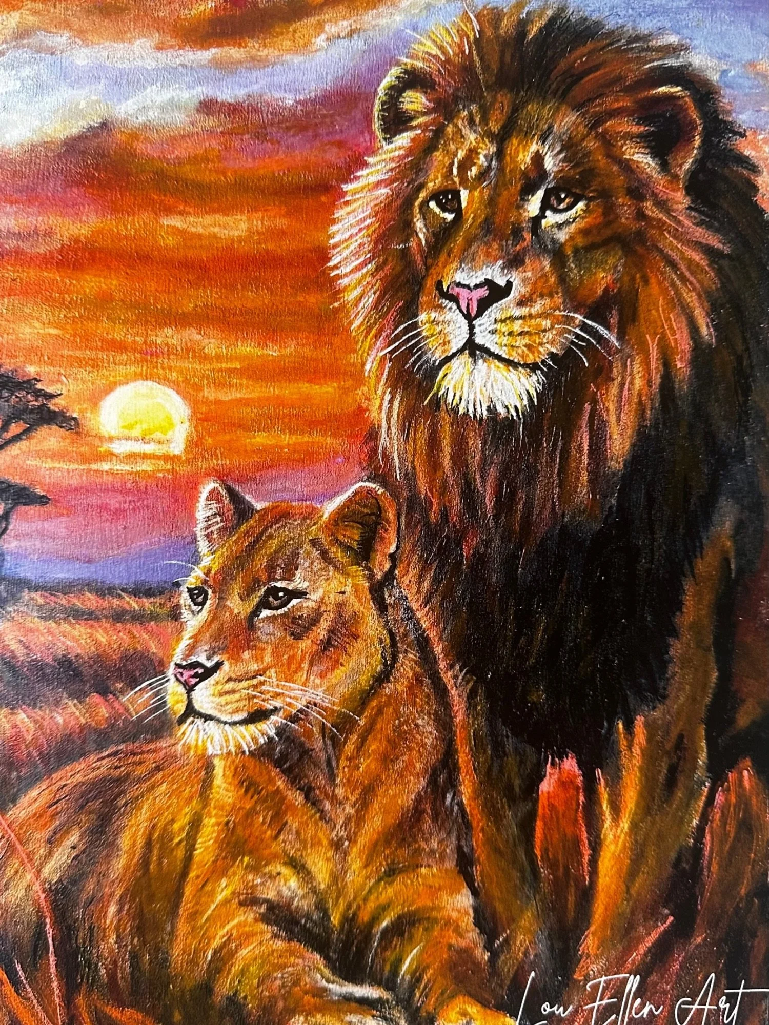 A powerful lion painted in rich, fiery tones. This artwork captures the strength and regal presence of the king of the jungle, perfect for wildlife lovers.