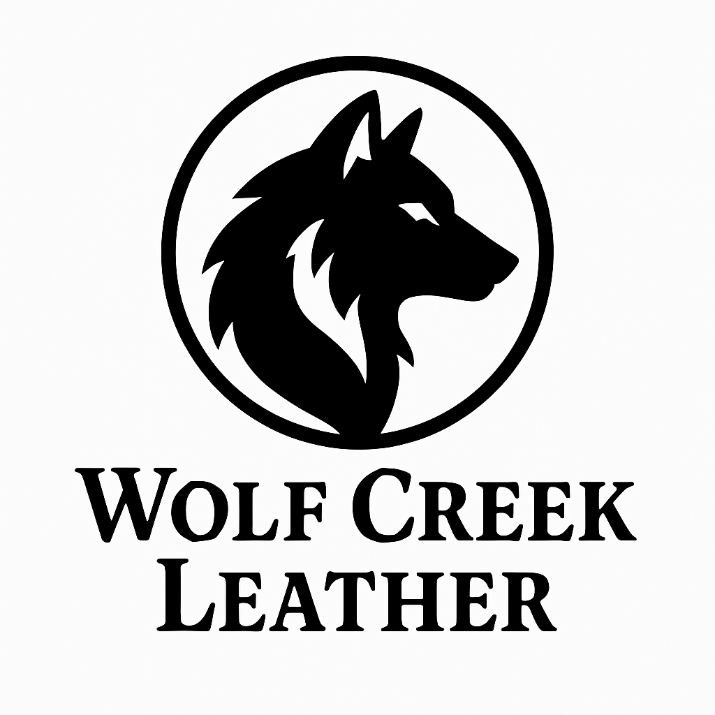 Logo of a wolf's head silhouette inside a circle with the text 'Wolf Creek Leather' below.