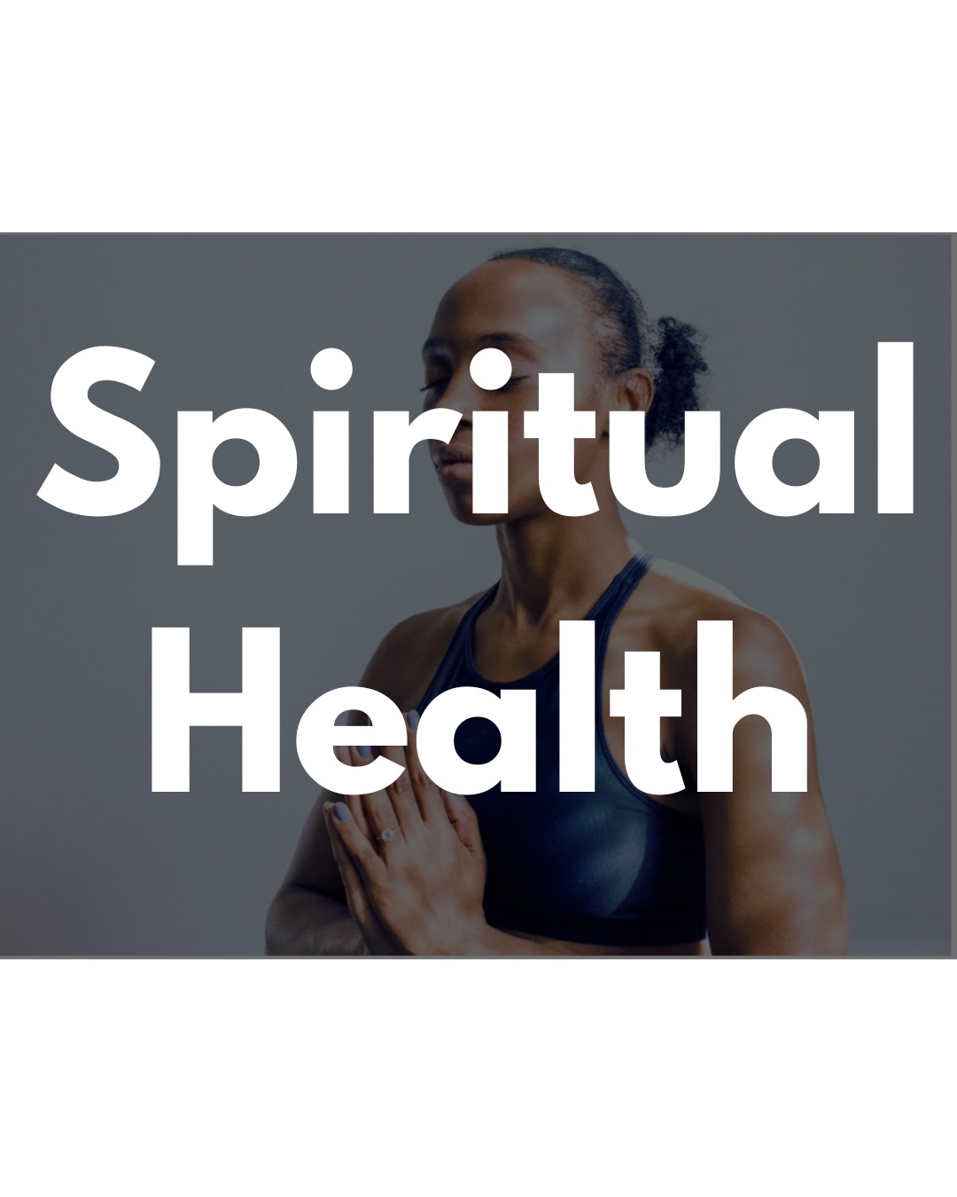 A woman practicing meditation with hands in prayer position, eyes closed, wearing a sports top, symbolizing spiritual and health focus.