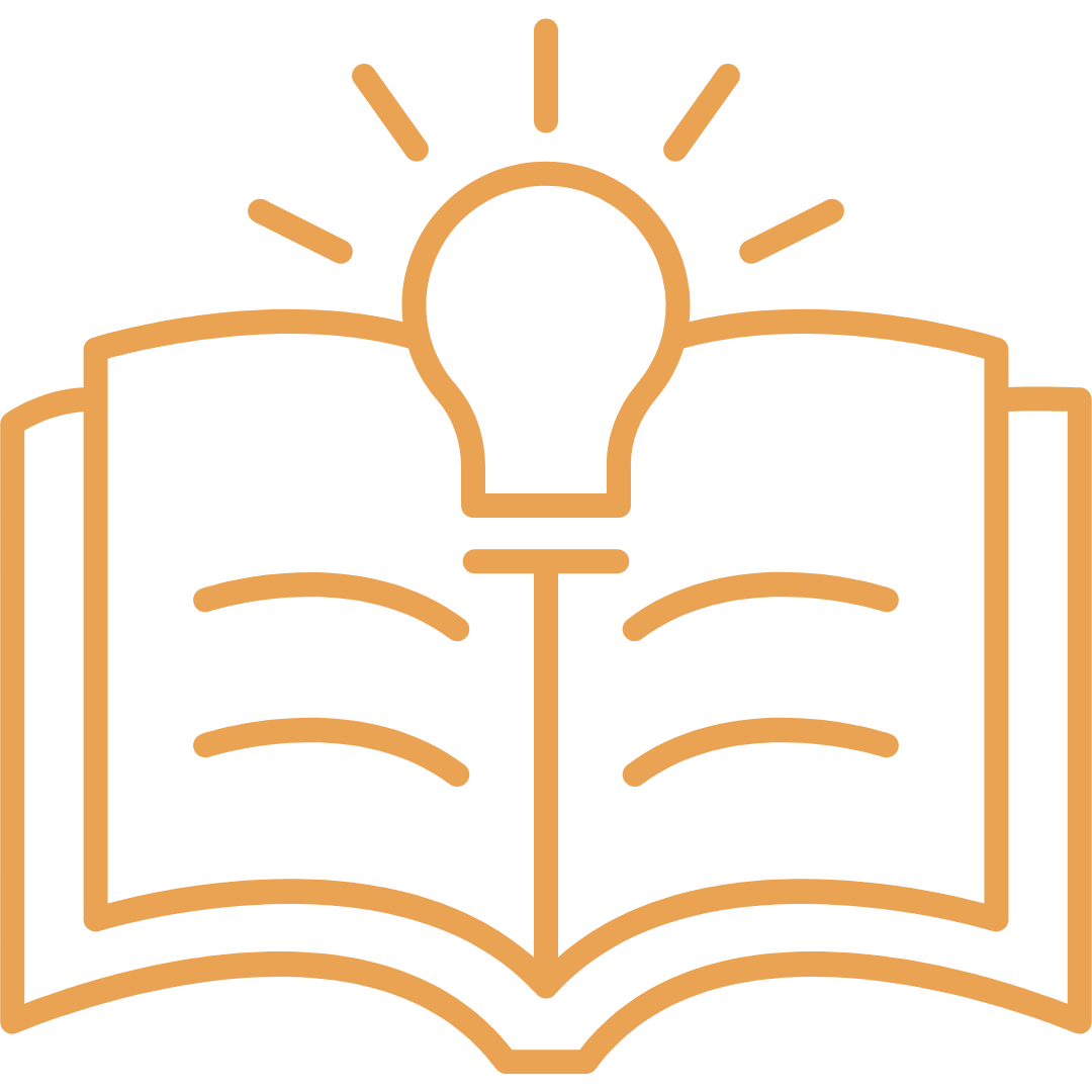 Open book with a light bulb above it, symbolizing ideas or knowledge.