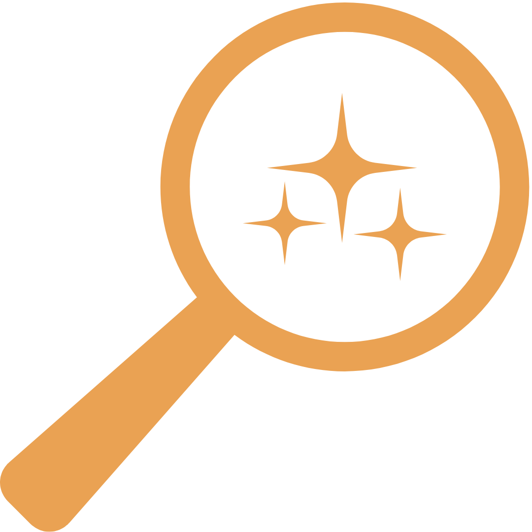 A magnifying glass with three little stars inside the lens