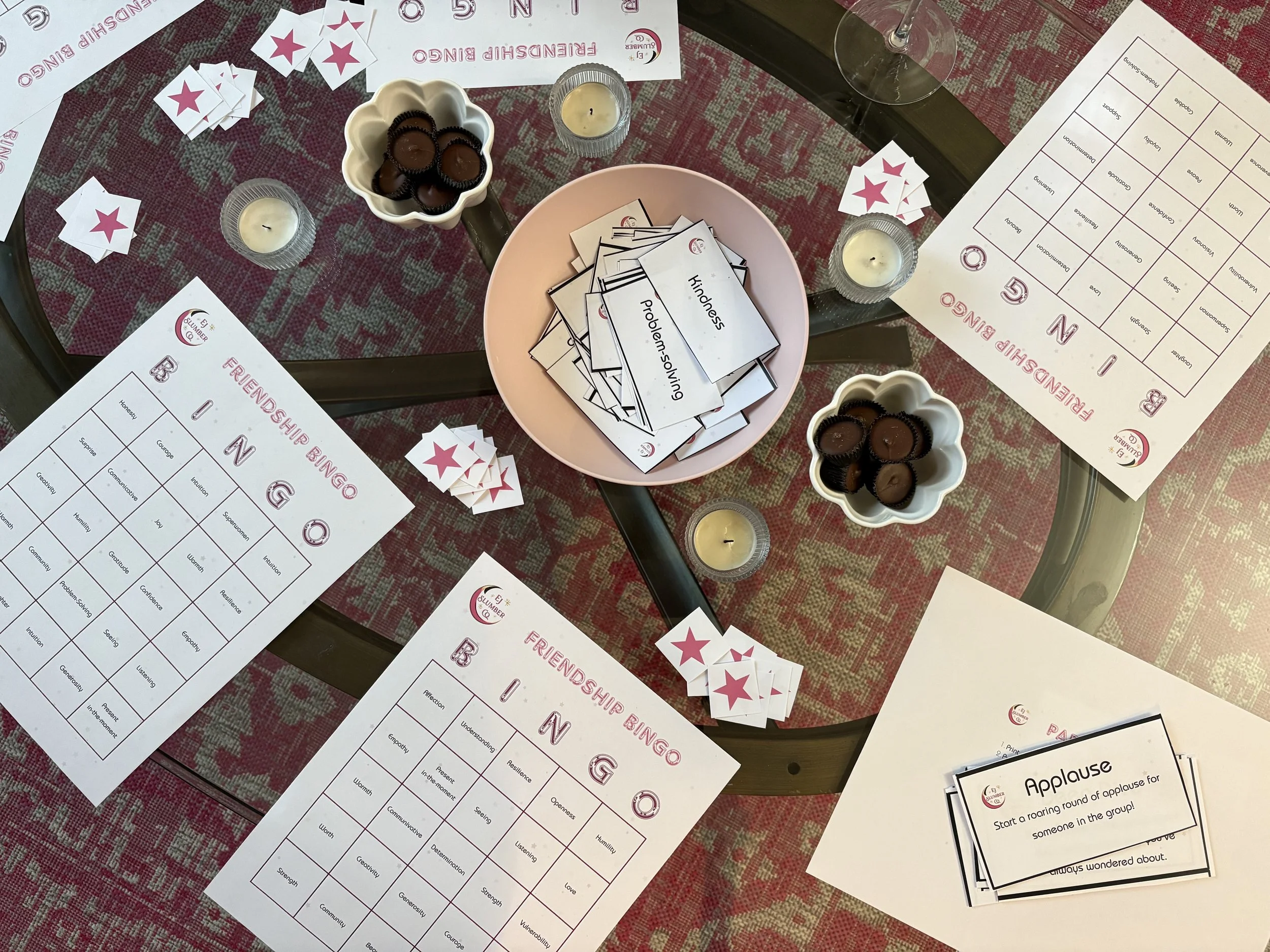 Our activities make party planning easy, while focusing on connection! You can get all our EJ Slumber Co activities through the Activities Package, or by booking a Slumber Party with us!