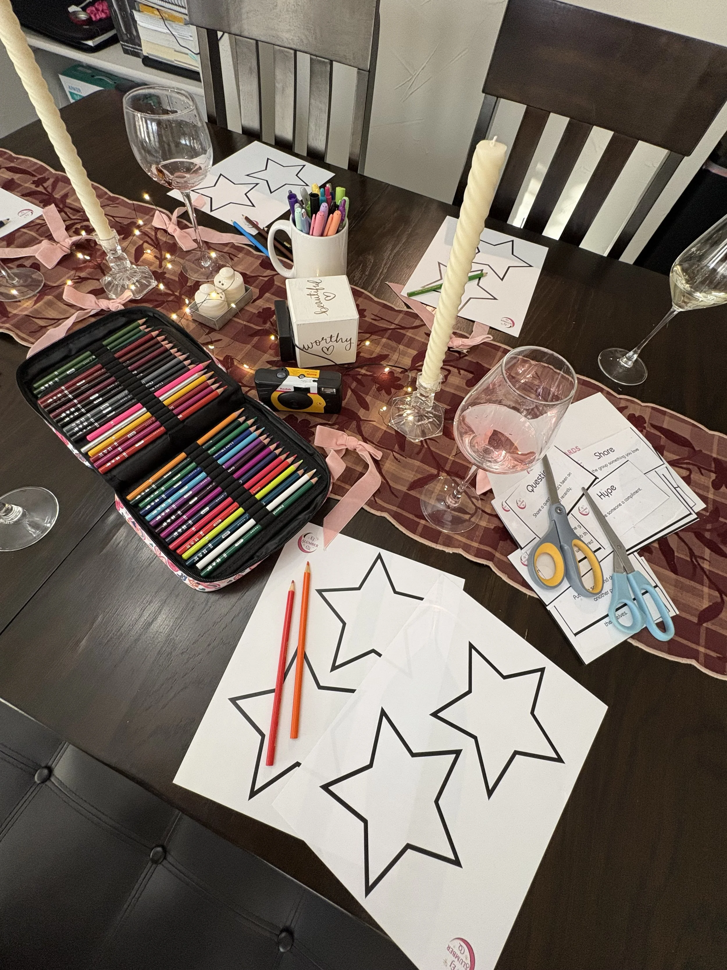 Our activities make party planning easy, while focusing on connection! You can get all our EJ Slumber Co activities through the Activities Package, or by booking a Slumber Party with us!