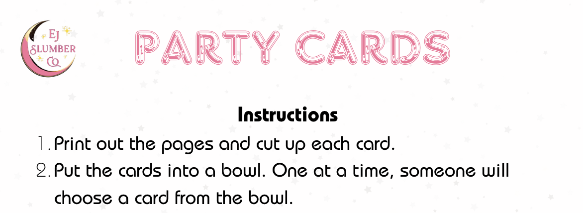 EJ Slumber Co Party Cards (Digital Download)