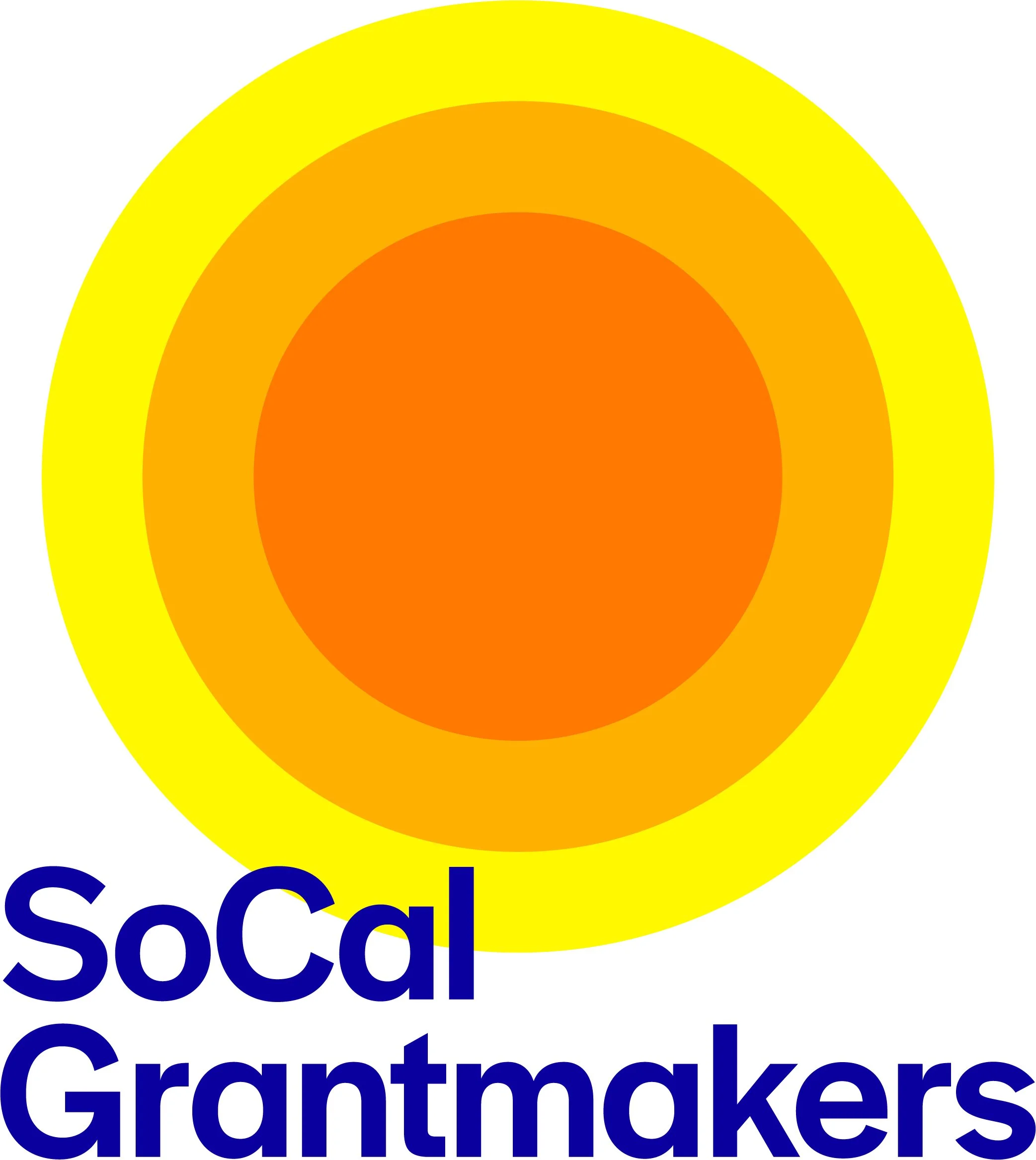 A logo with concentric circles in shades of orange and yellow, with the words "SoCal Grantmakers" in bold blue text at the bottom.