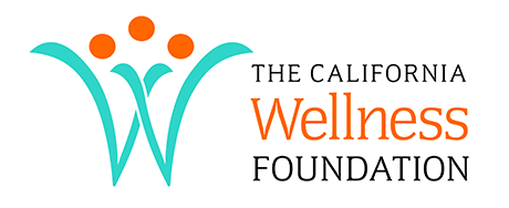 Logo of The California Wellness Foundation with stylized teal 'W' and orange dots above it, and the text 'The California Wellness Foundation' in black and orange.