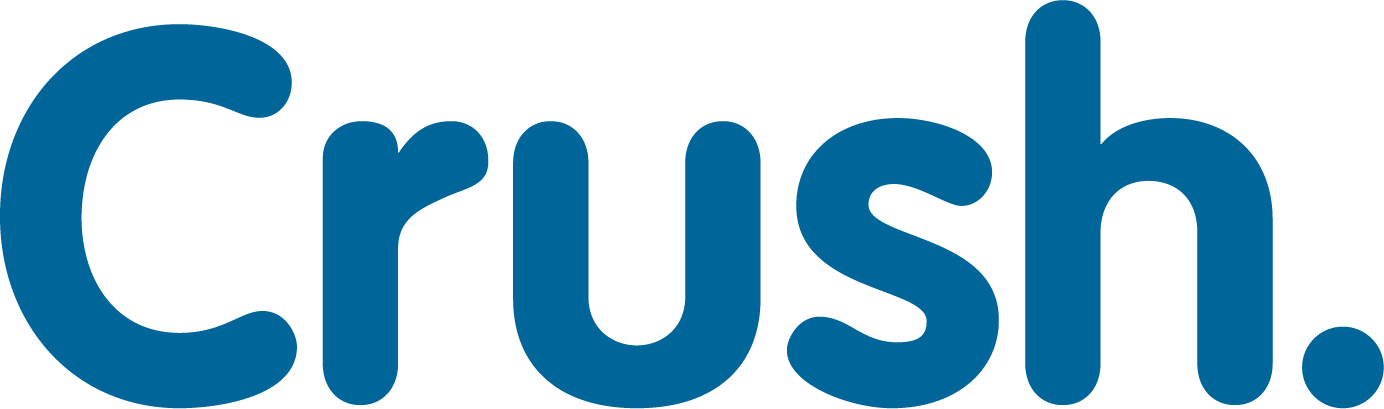 Logo that says 'Crush.' in bold blue letters.
