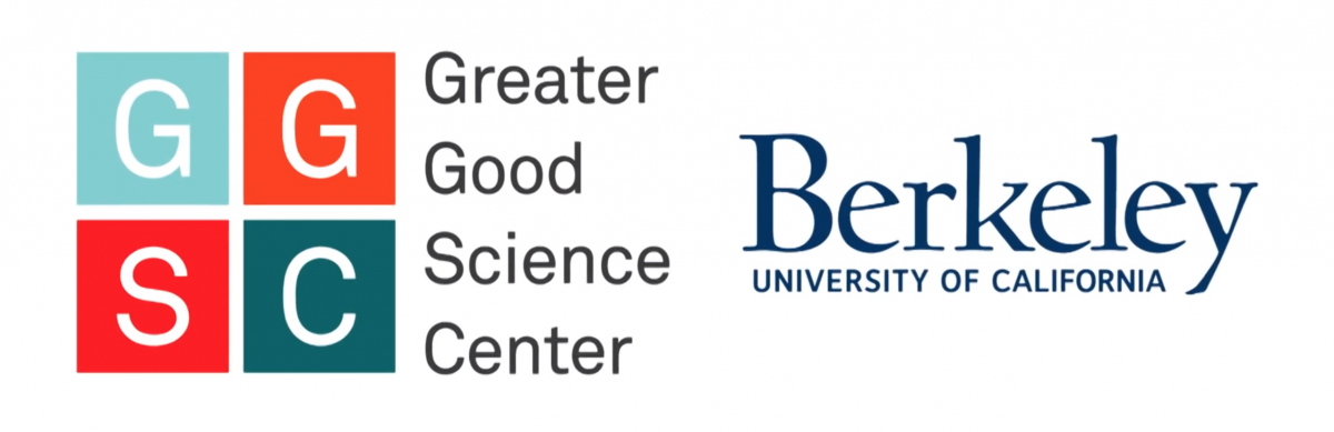 Logo of the Greater Good Science Center at Berkeley, University of California, featuring colored squares with the initials G, G, S, C and text of the names.