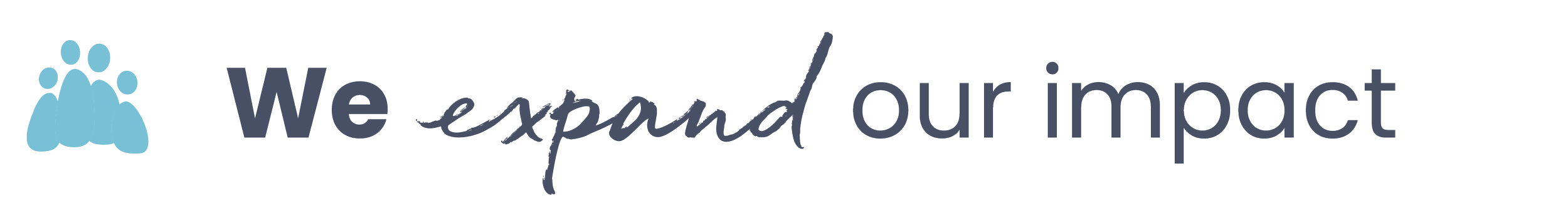 The image shows a logo with a blue icon of a group of five people and the text "We expand our impact" where "expand" is written in a larger, script font.