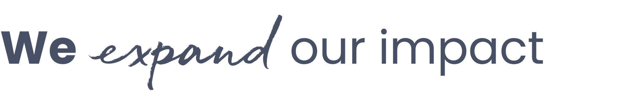 Text saying "We expand our impact" with the word "expand" styled in a handwritten font.