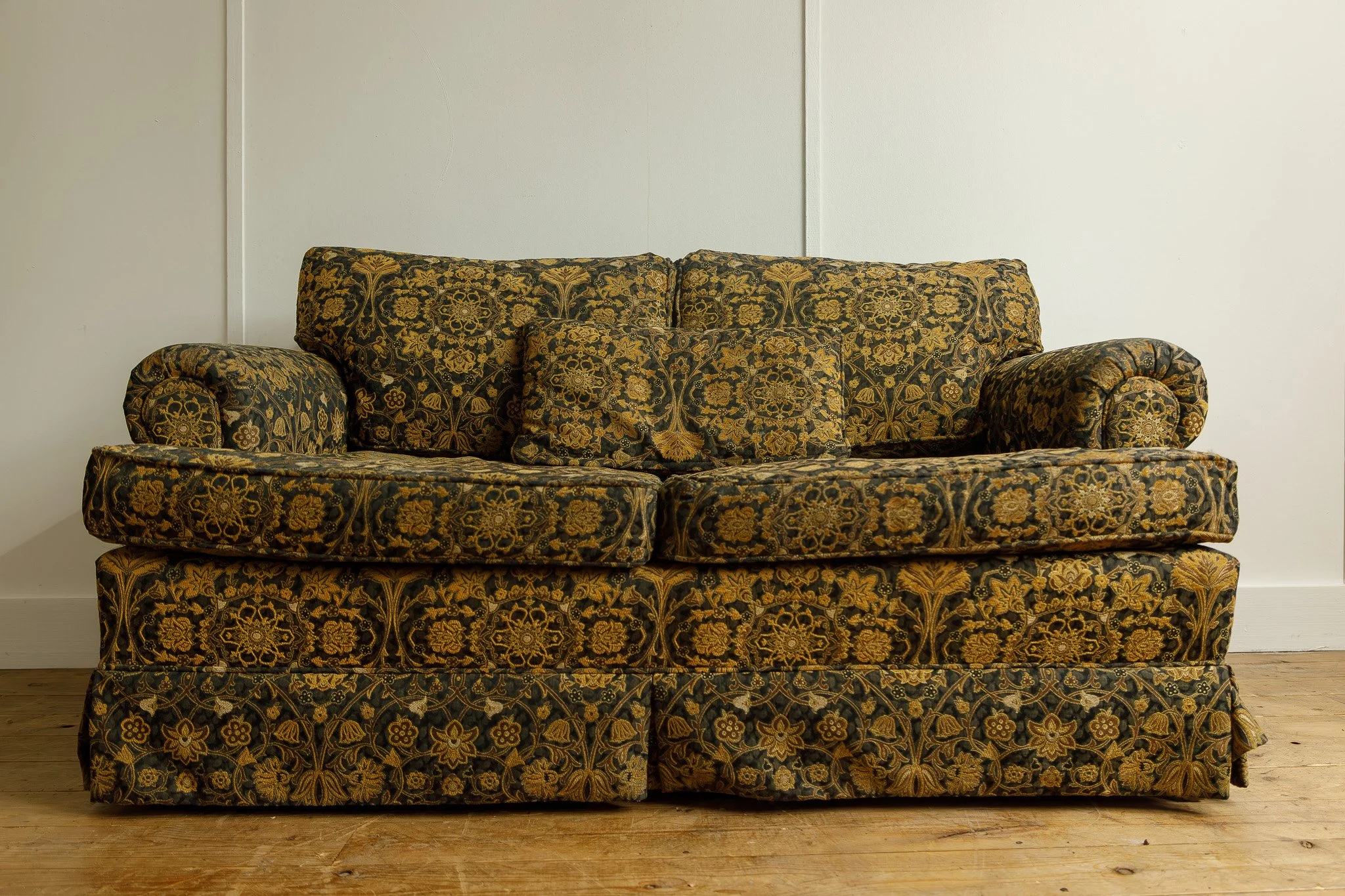 Custom Re-Upholstered Skirted Loveseat Attributed to Baker Furniture