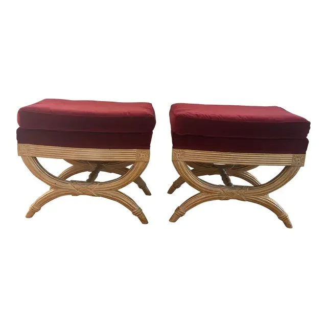 1990s Pair of Velvet Ottomans by Francesco Molon
