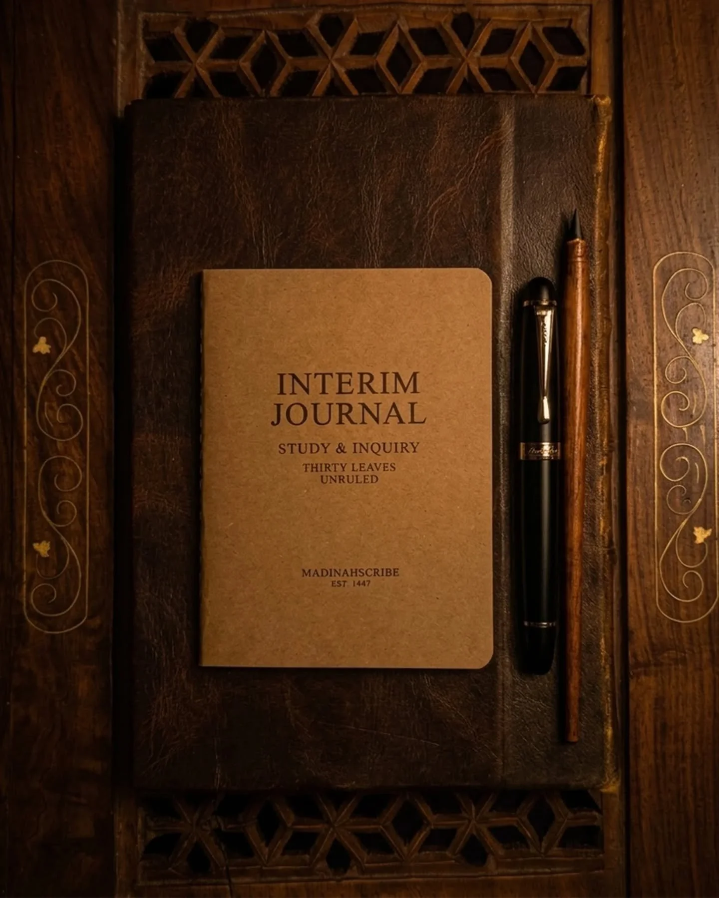 Est. 1447.

​The pursuit of knowledge is a timeless craft. We are honored to finally share the first of many tools for the keen academic.

​The Interim Journal is now in production.
.
#Madinah #academia #notebook #studygram #vintagestyle