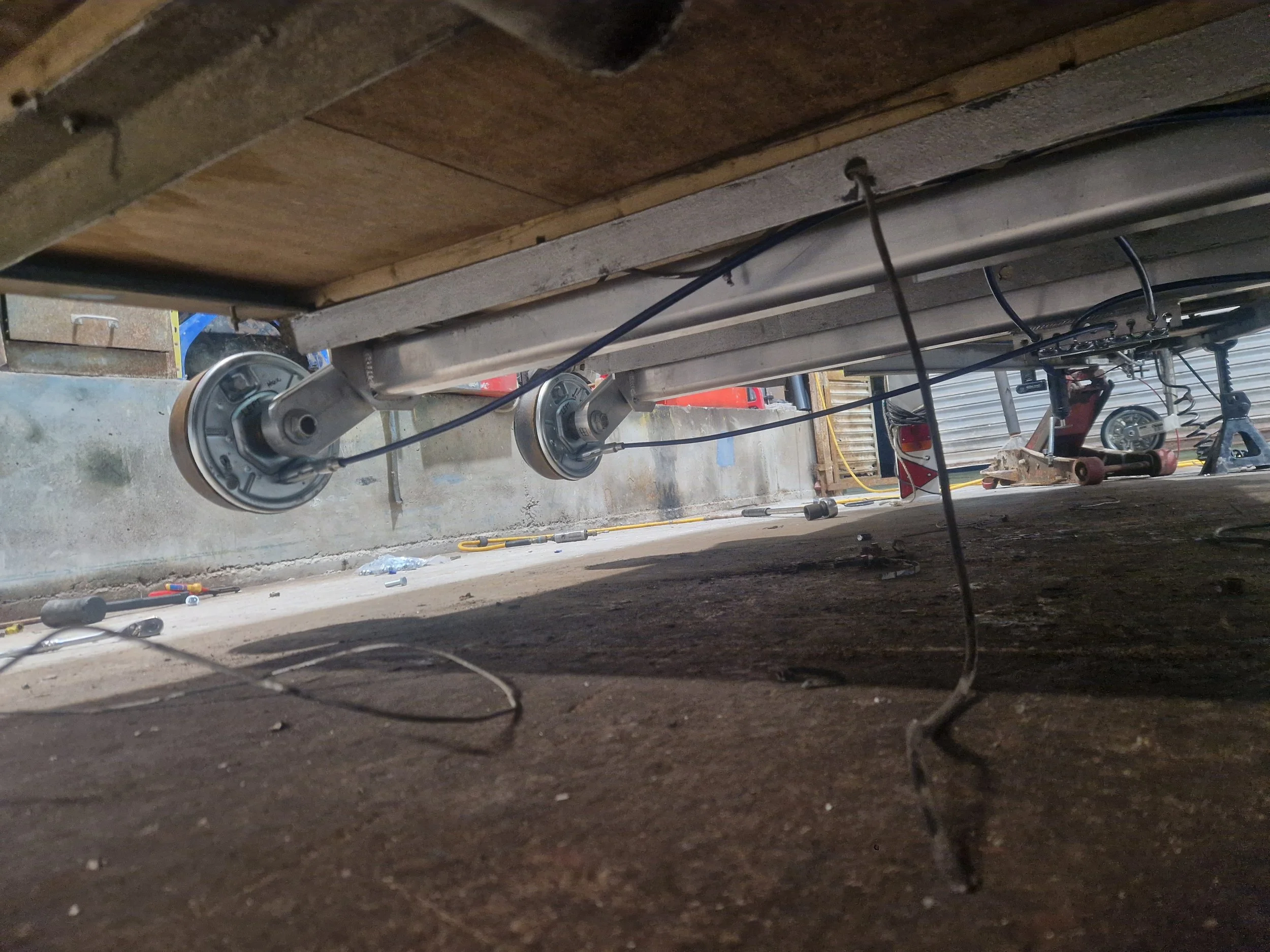 New axles on this catering conversion, custom made to measure with high tensile aluminium axles 