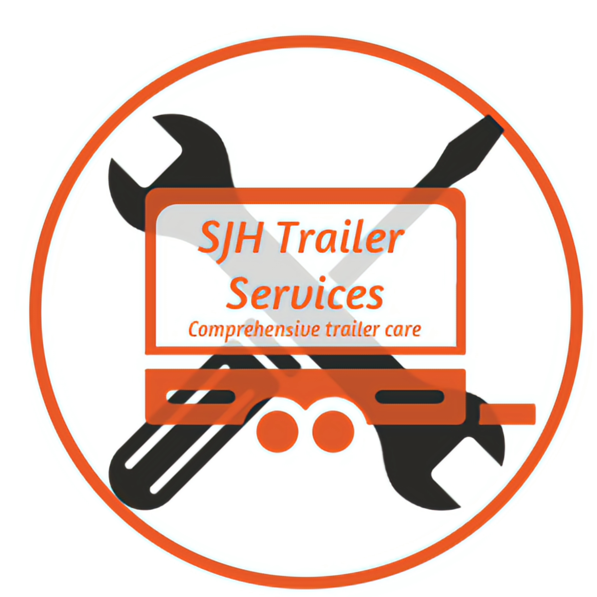 Logo for S J H Trailer Services featuring a wrench, screwdriver, and trailer on a circular background with the company name and slogan.