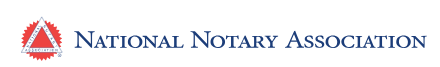 Logo of the National Notary Association with red, white, and blue colors and a triangular emblem.