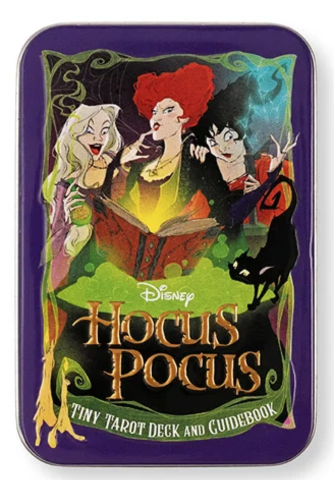 Tiny, tinned edition of "Disney's Hocus Pocus Tarot Deck and Guidebook"