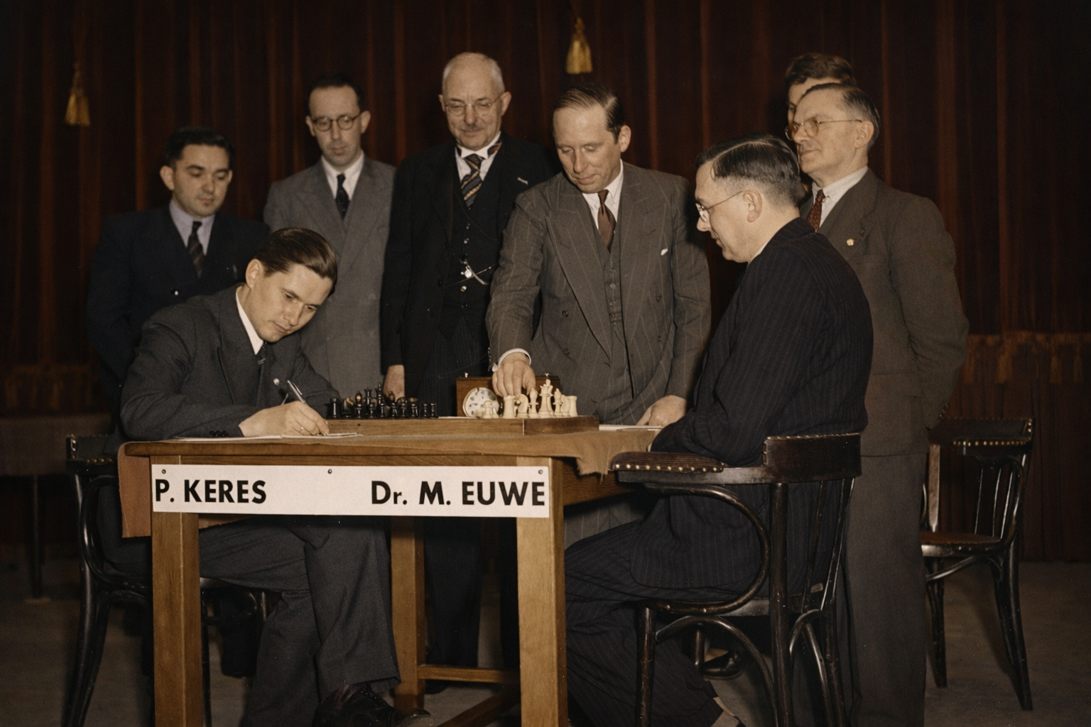Paul Keres and Max Euwe play chess at The Hague in 1948