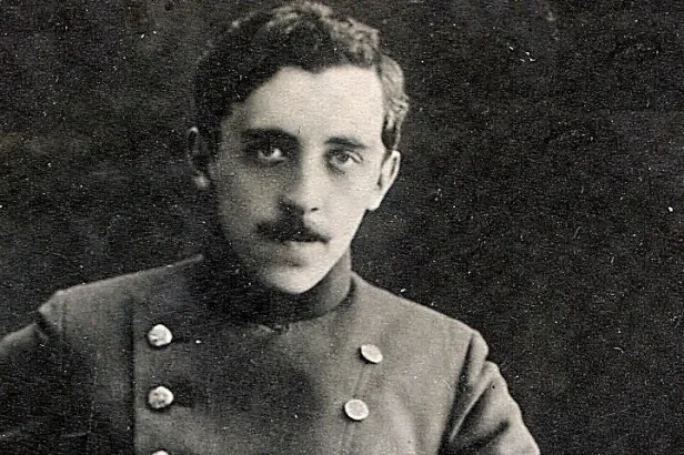 Fidor Bohatyrchuk posing for a black and white photo