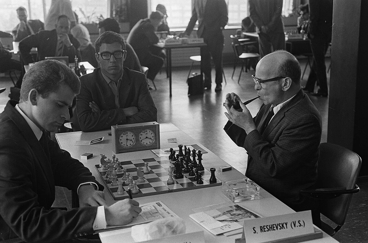 Boris Spassky in play against Samuel Reshevsky