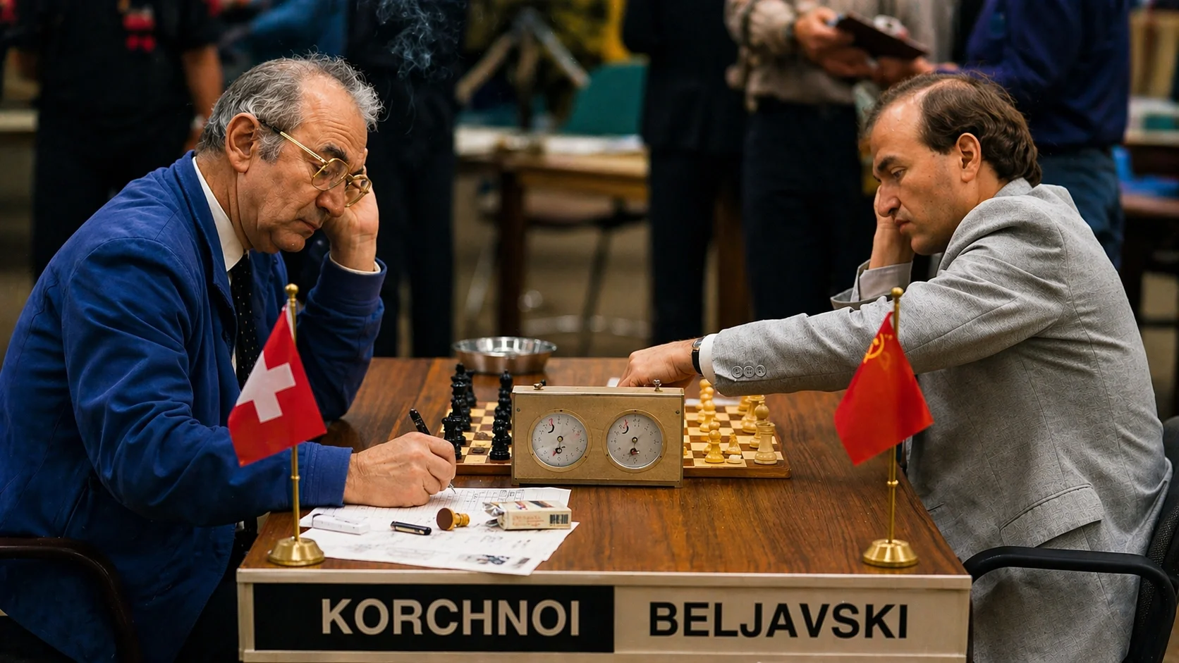 Viktor Korchnoi and Alexander Beliavsky playing chess in 1986