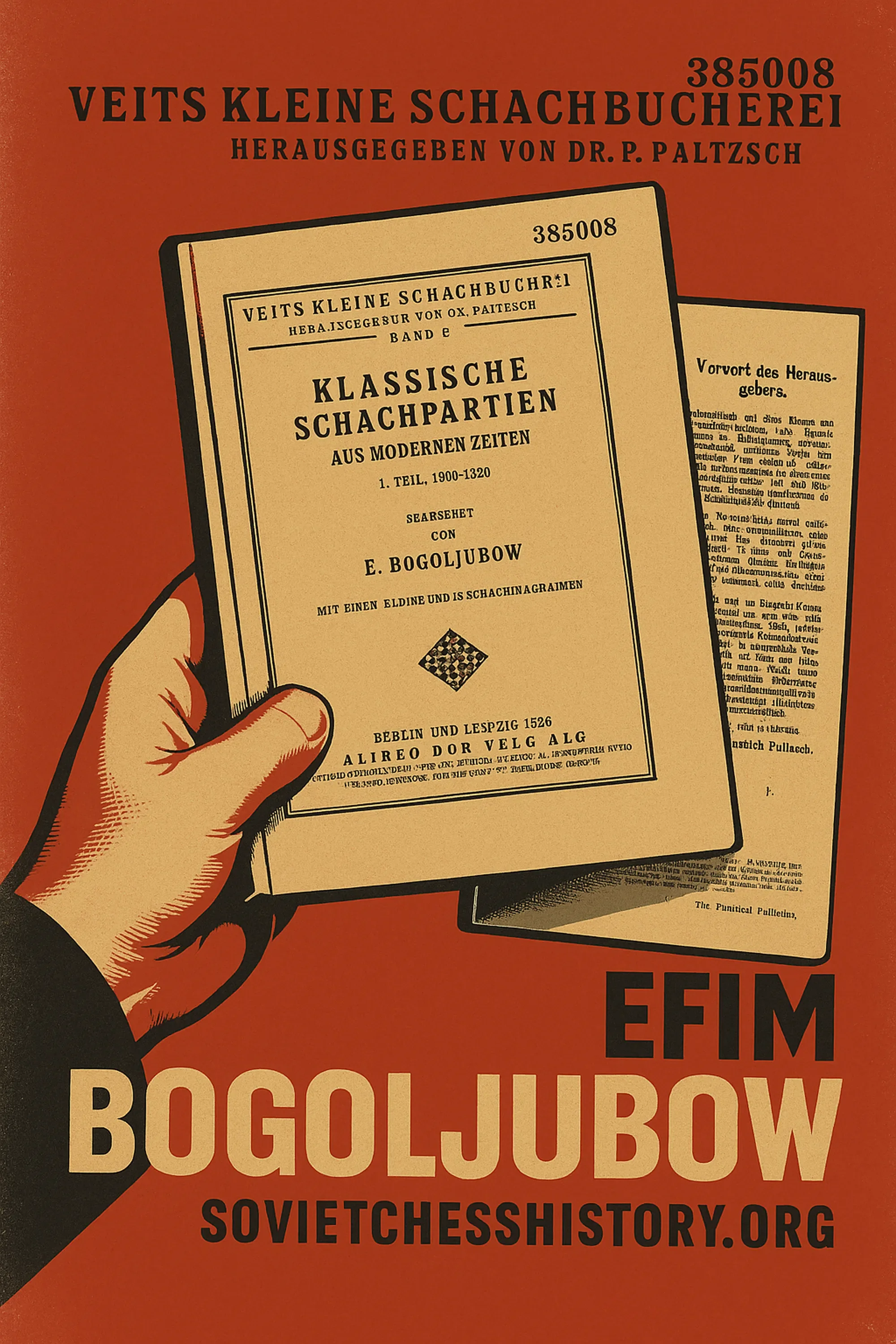 An image of a man holding books written by Efim Bogoljubow