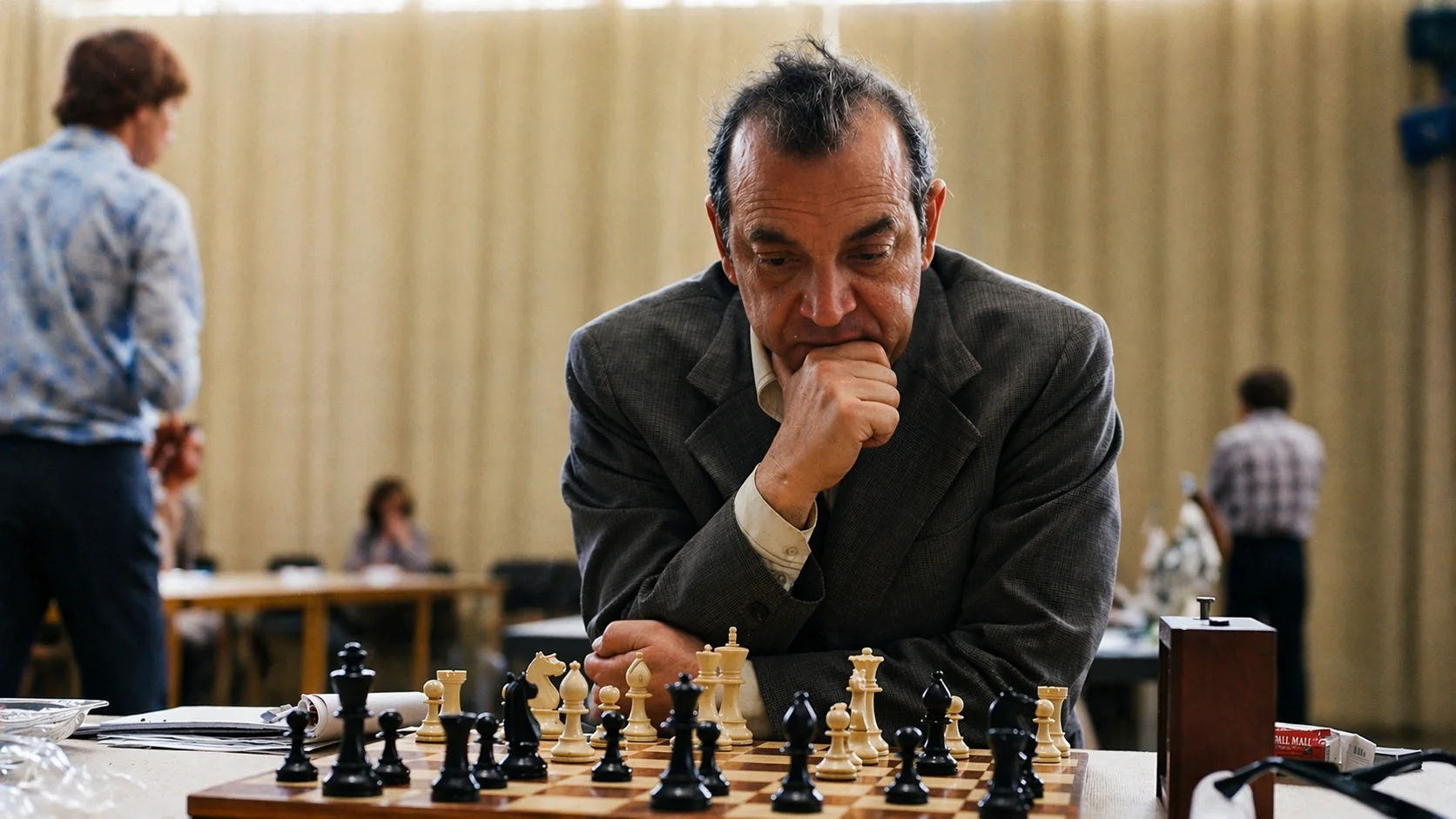 Korchnoi playing chess in The Netherlands in 1976 at the IBM chess tournament