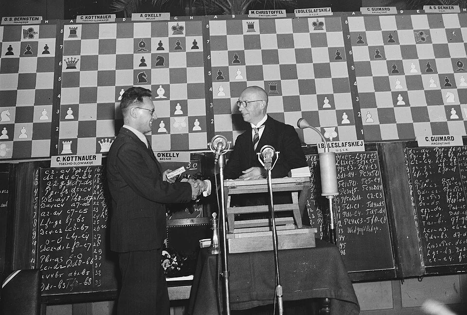 Botvinnik receiving his award after winning at Groningen