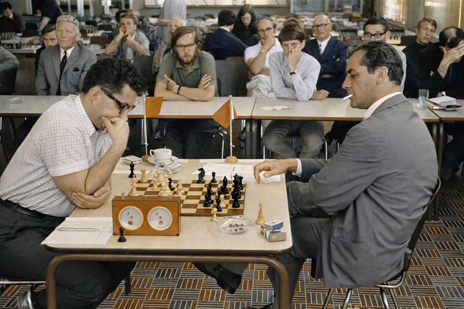 Ludek Pachman and Leonid Stein play chess