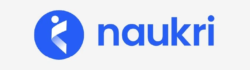 Naukri logo with a blue circular icon featuring a white lowercase 'i' and the word 'naukri' in blue text