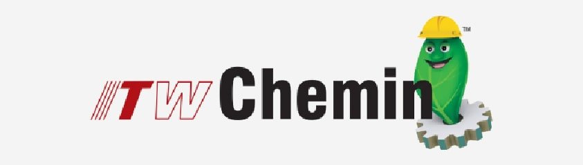 Logo for TW Chemin featuring a cartoon green cucumber wearing a yellow safety helmet and standing in a gear, with the text 'TW Chemin' beside it.