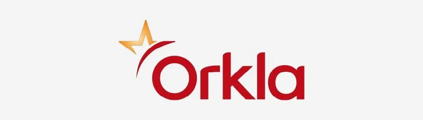 Orkla logo with a gold star symbol on a white background.