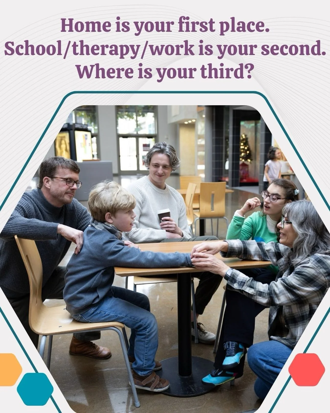 In sociology, there is a concept called &ldquo;The Third Place.&rdquo;

Your first place is home. Your second place is school, therapy, or work. Your third place is where you go to connect, relax, find community, and just be&mdash;like a local librar